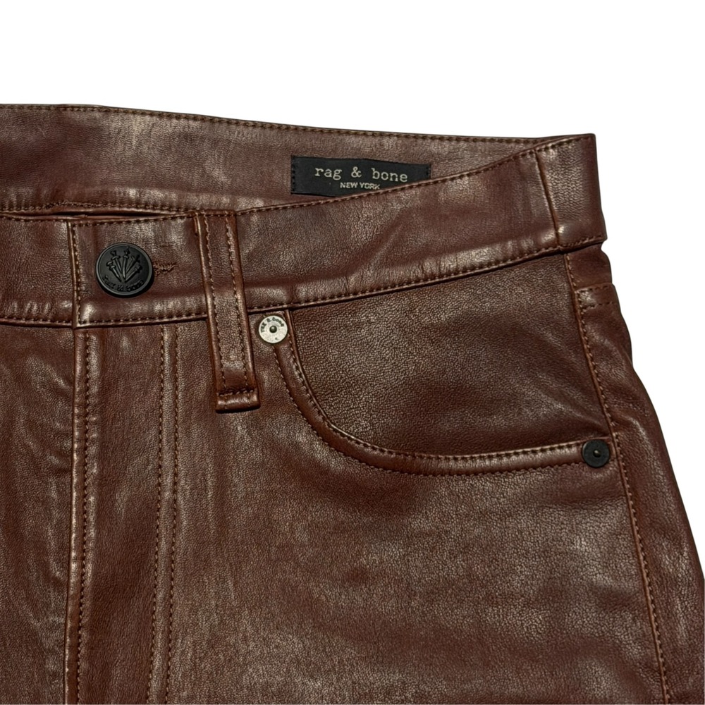 Rag & Bone Logan Brown Lamb Leather Wide Leg Pants Size 25 NWT WAW24F7018T418